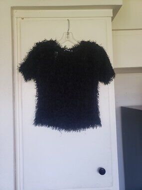Zara Black Fuzzy Top Short Sleeved Size Small